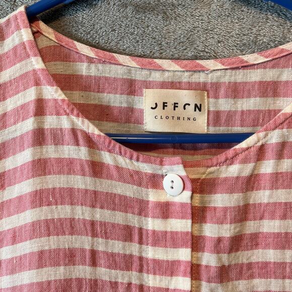 OFFON Linen dress Size Small Striped Pink Cream Oversized Lagenlook Minimalist - Picture 3 of 6